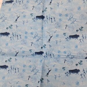 Elizabeth's‎ Studio Fabric Native American Cave Art Buffalo Blue Cotton 1/2yd